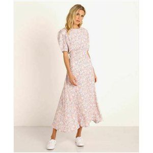 Faithfull the Brand Pink Floral Asymmetrical Midi Dress